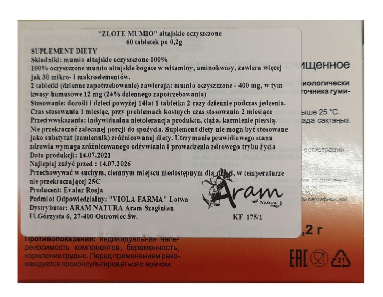Premium suplement diety mumio shilajit – 60 tabletek Evalar